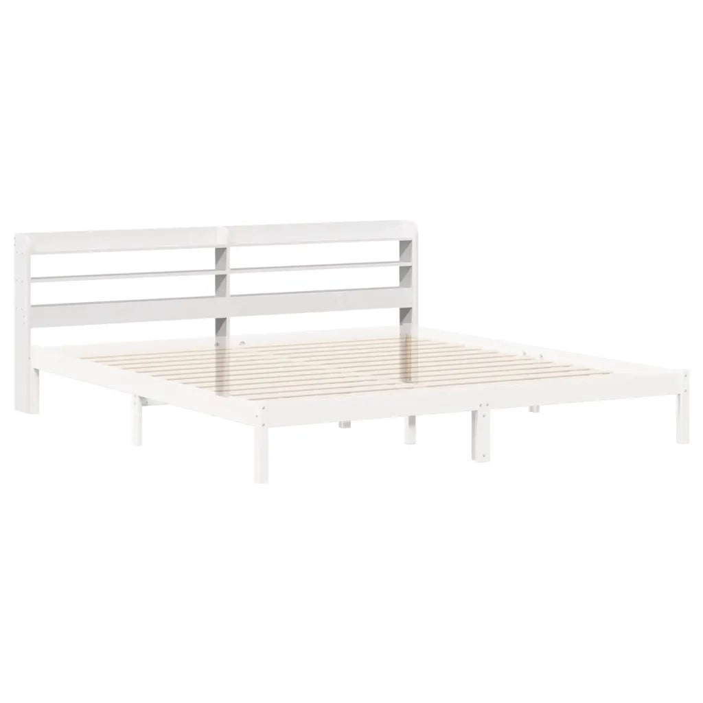 Testiera con Ripiani Bianca 200 cm in Legno Massello di Pino 850939