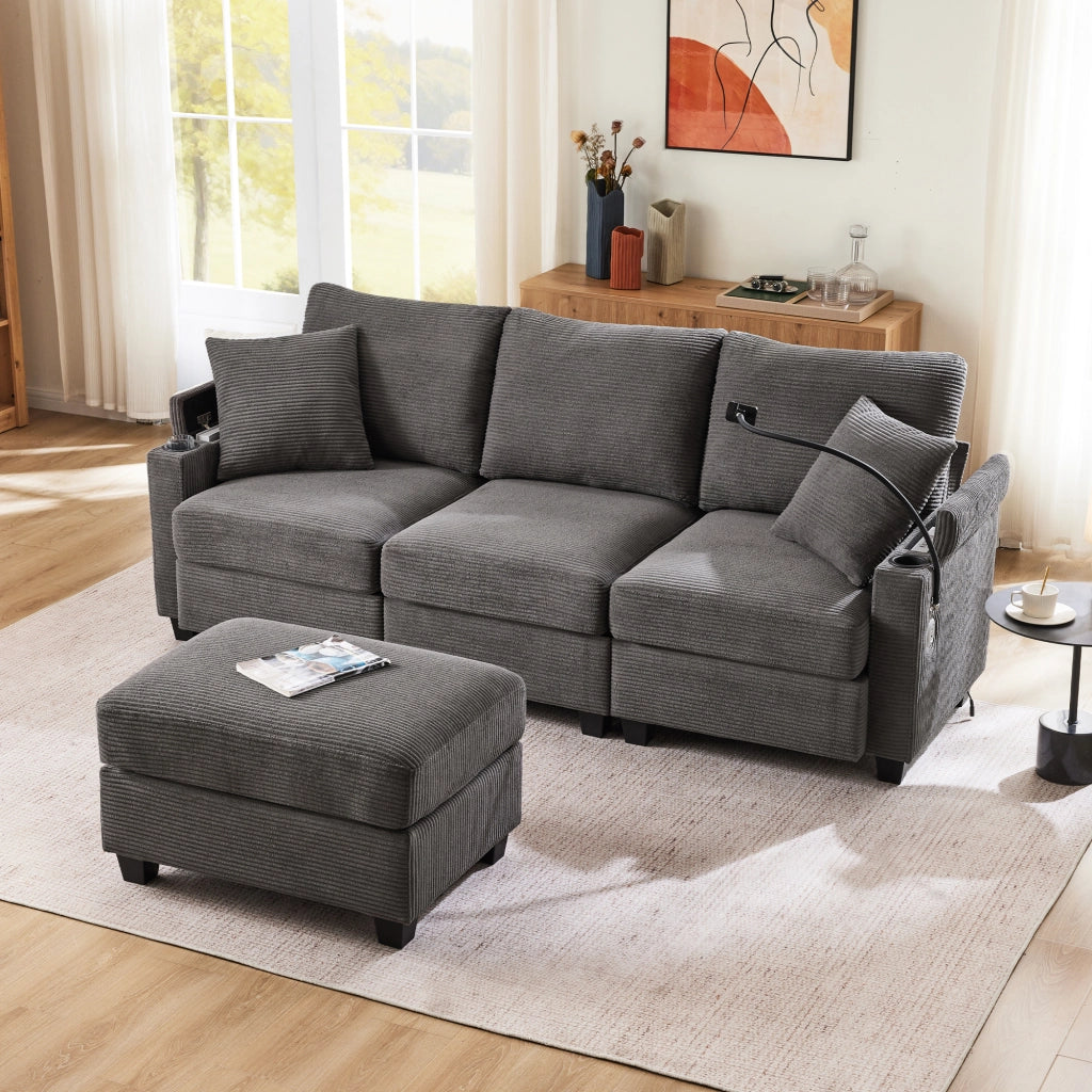 SOFA ANGOLARE L a 3-4 POSTI 213,5 x 139 x 87 cm Corduroy Grigio Scuro
