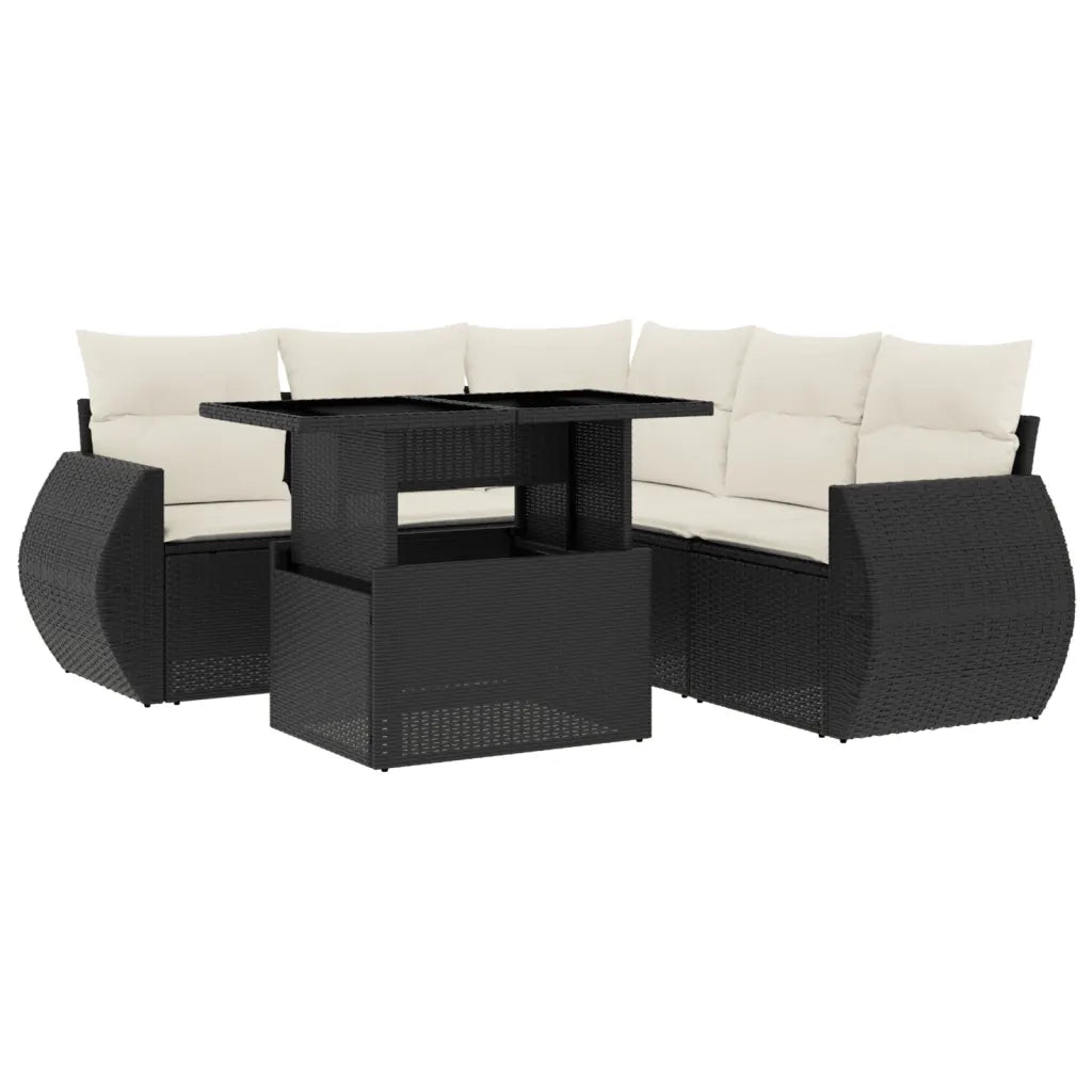 Set Divano da Giardino 6 pz con Cuscini Nero in Polyrattan
