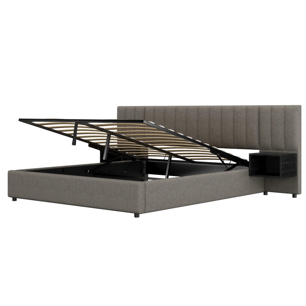 Letti contenitori 180x200 cm; sollevamento idraulico; lino grigio e nero (Senza materasso)