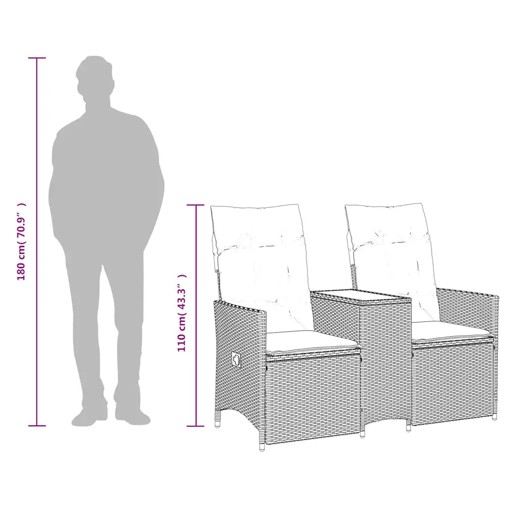 Divano da giardino reclinabile a 2 posti con tavolo grigio in polyrattan 365714