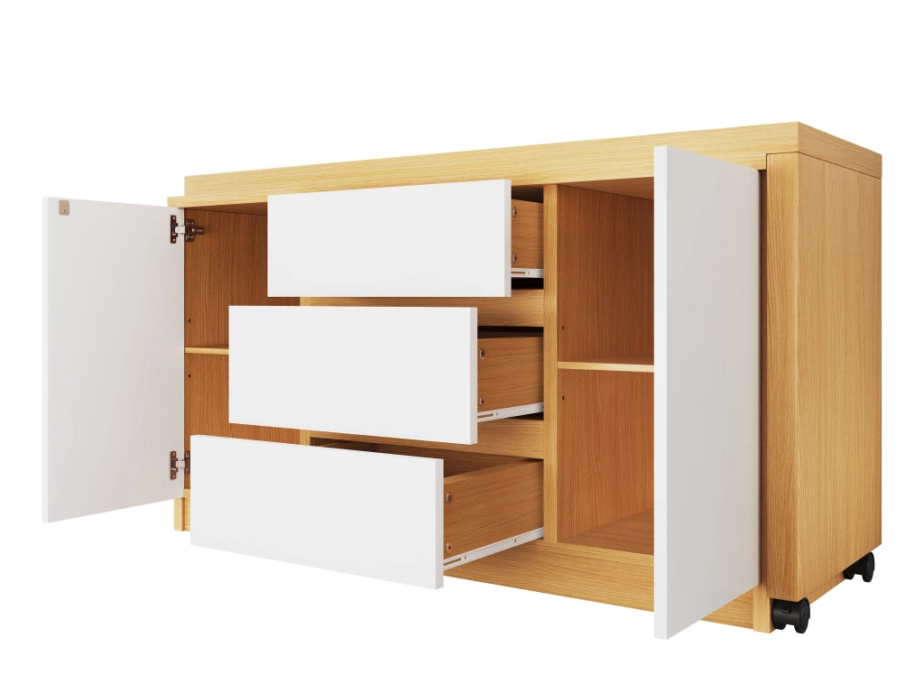 Scrivania pieghevole con piano girevole a 360° e 3 cassetti, per ufficio, in truciolare, rovere, 120 × 50 × 76,5 cm