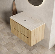 Mobile bagno 89 cm in compensato con piano in pietra sinterizzata rovere chiaro