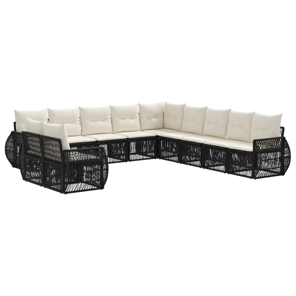 Set Divano da Giardino 11 pcs Nero e Bianco Crema polyrattan 3435469