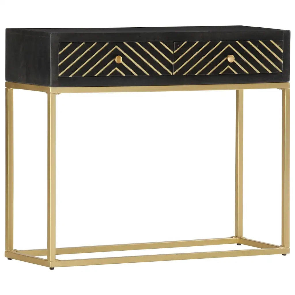 Tavolo Consolle Nero e Oro 90x30x75cm Legno Massello di Mango 286518