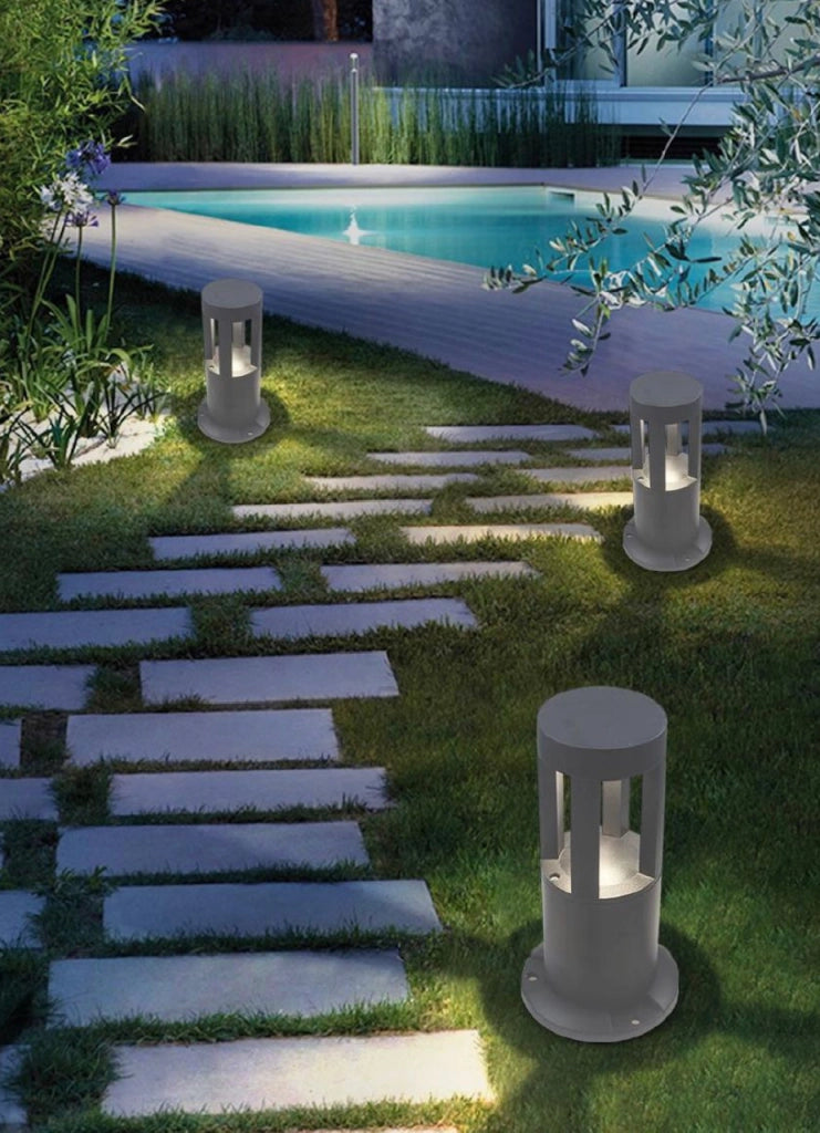 LAMPIONE PALO GIARDINO A LED ILLUMINAZIONE DA ESTERNO 15W IP65 30CM GRIGIO LUCE BIANCA NATURALE DECORAZIONI VIALETTI PRATO