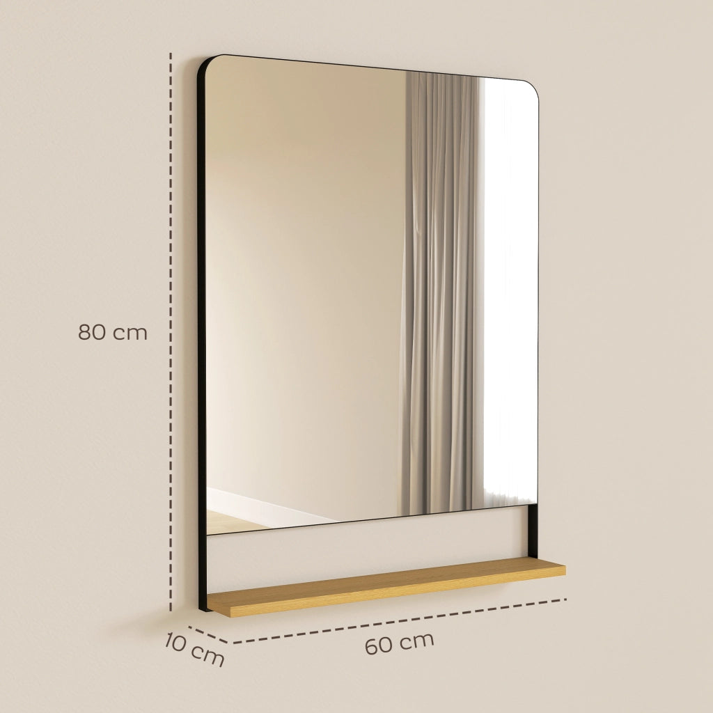 Specchio Muro con Mensola ¨C zephmum ¨C Nero Legno 80x60 cm