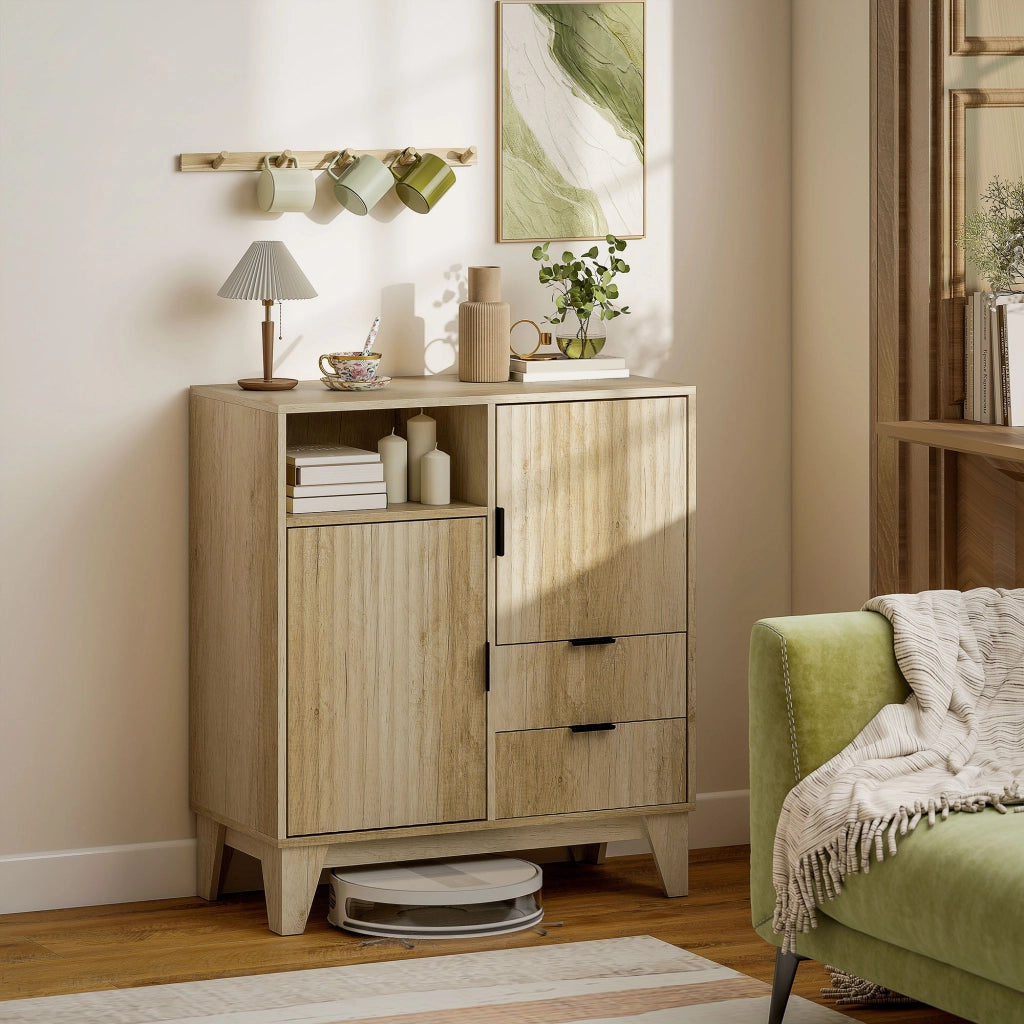 Credenza da soggiorno ¨C Xylo ¨C legno naturale, 2 ante, 2 cassetti, 80x40x90cm