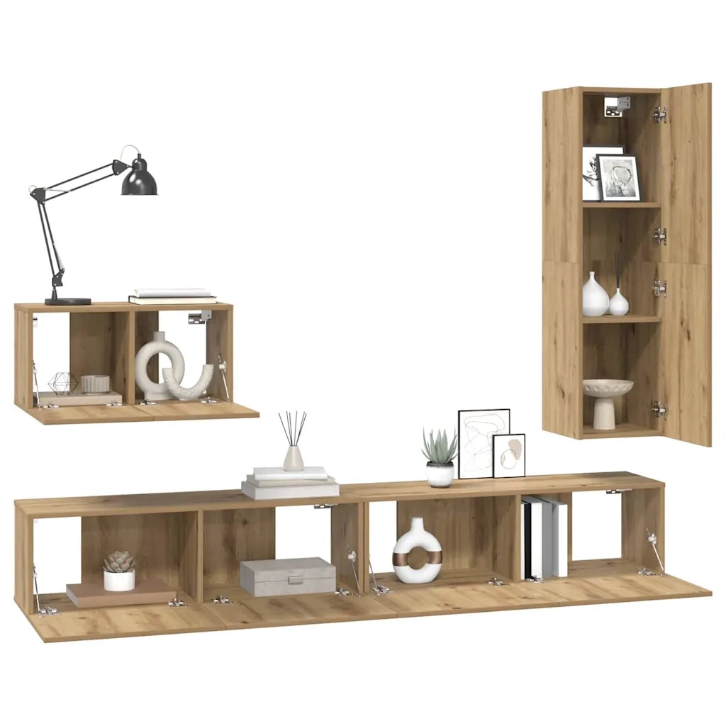 Set mobile TV 4 pcs Rovere artigianale Legno multistrato 3393329