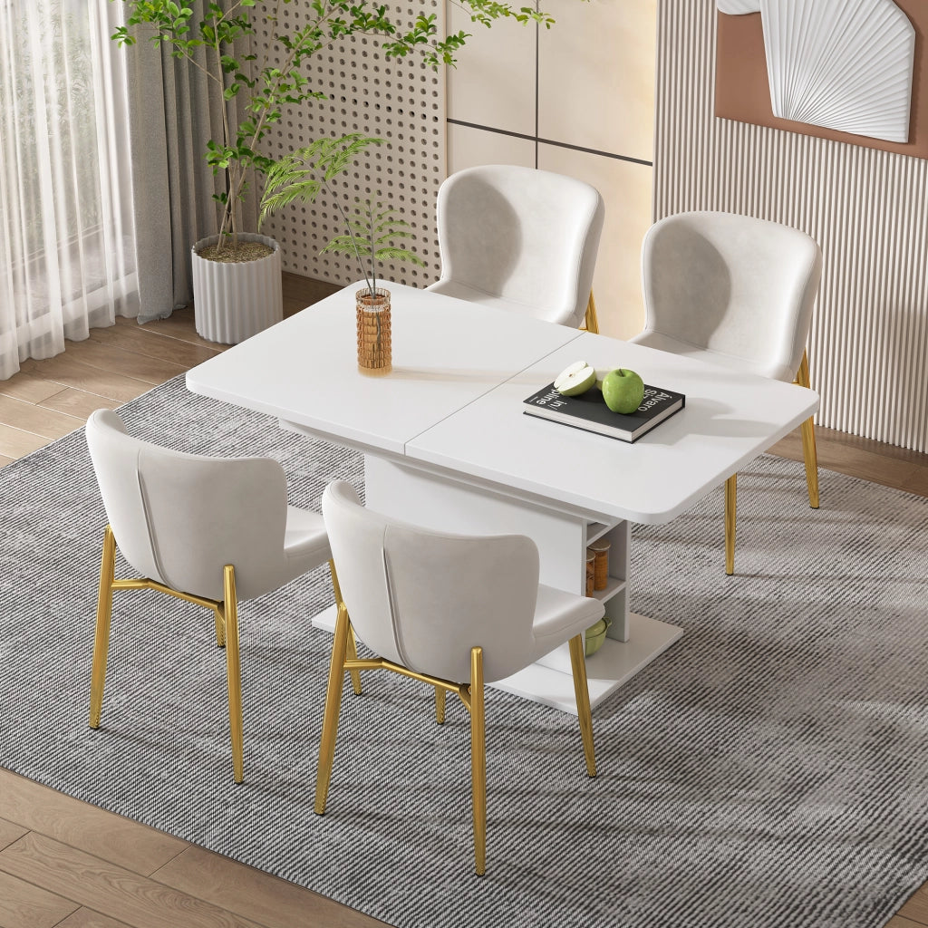 Tavolo da pranzo allungabile rettangolare in truciolare e metallo, bianco, multifunzione per cucina e soggiorno