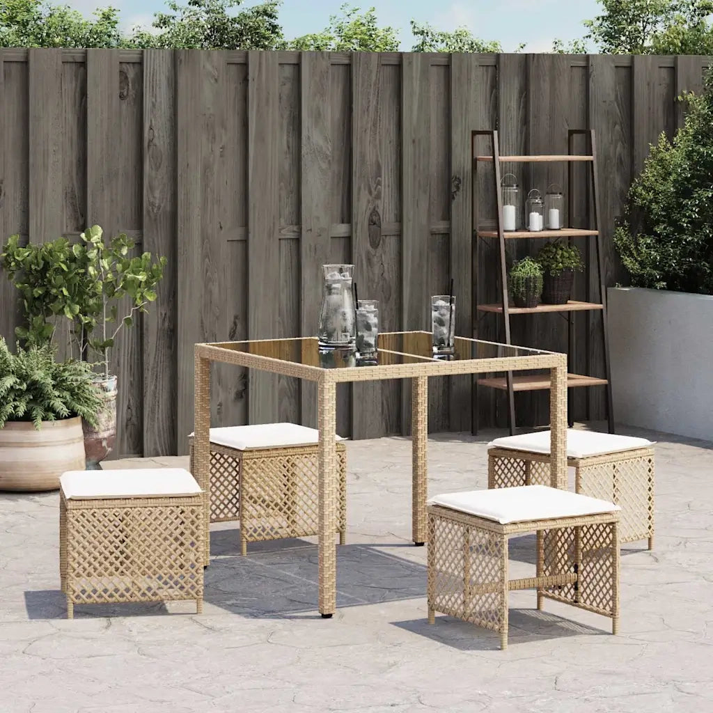 Sgabelli Giardino con Cuscini 4 pz Beige 41x41x36cm Polyrattan CFW8146651