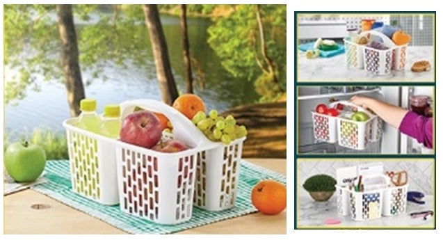 Cestino Multiuso in Plastica Bianco con Manico 4 Scomparti 30,5 x 21 x 8,5 cm