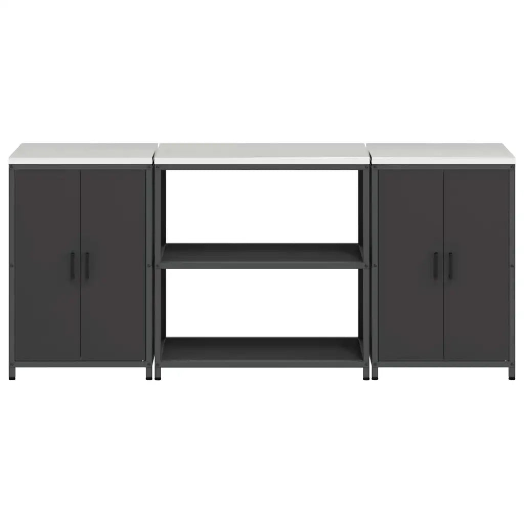 vidaXL Set di Stoccaggio per Cucina 3 pcs Nero 210 x 50 x 92 cm