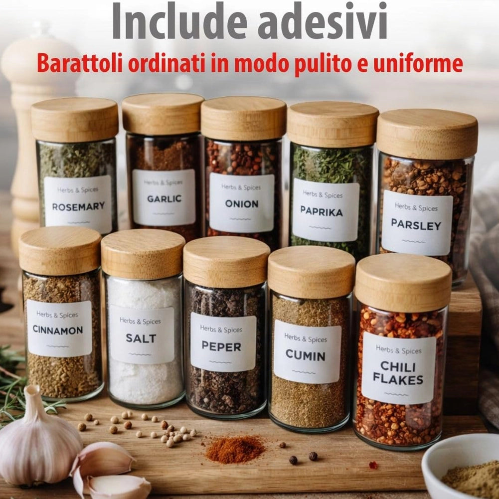 Set 12 Barattoli Portaspezie con Dosatore e Etichette Organizer da Cucina
