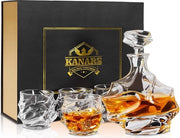 Set per bicchieri di whisky in cristallo di rocca - Decantatore in vetro grattato per whiskey e brandy
