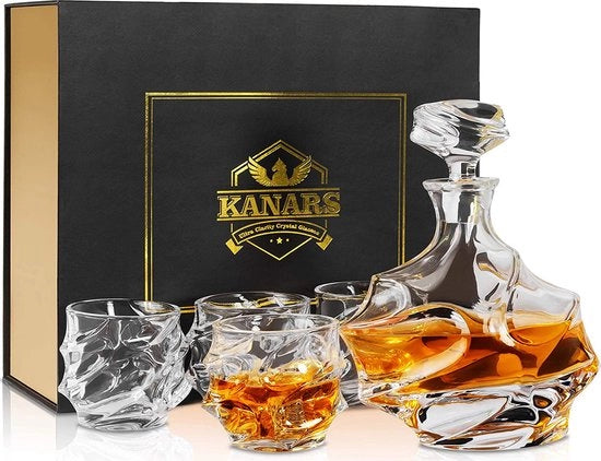 Set per bicchieri di whisky in cristallo di rocca - Decantatore in vetro grattato per whiskey e brandy