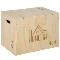 Box Jump a 3 Altezze Regolabili per Casa e Palestra, in Legno di Faggio, 45x40x60 cm