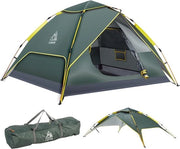 Tenda da campeggio per 3-4 persone - apertura automatica - tenda a sei facce idraulica a doppia pelle - grande tenda da sole acqua resistente con veranda - protezione UV al 100%