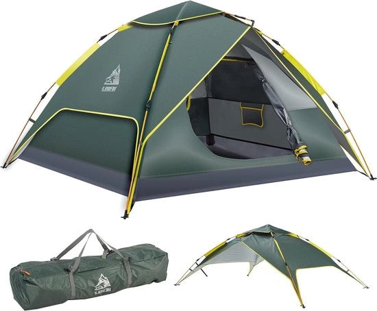 Tenda da campeggio per 3-4 persone - apertura automatica - tenda a sei facce idraulica a doppia pelle - grande tenda da sole acqua resistente con veranda - protezione UV al 100%
