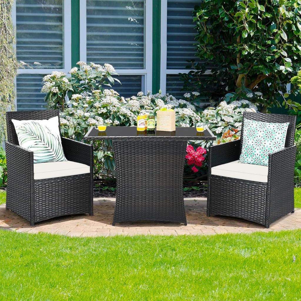 Set di Mobili da Giardino in Rattan,Tavolo da Pranzo con 2 Sedie, Set di Mobili da Balcone in Rattan per 2 Persone, Set da Balcone Salvaspazio