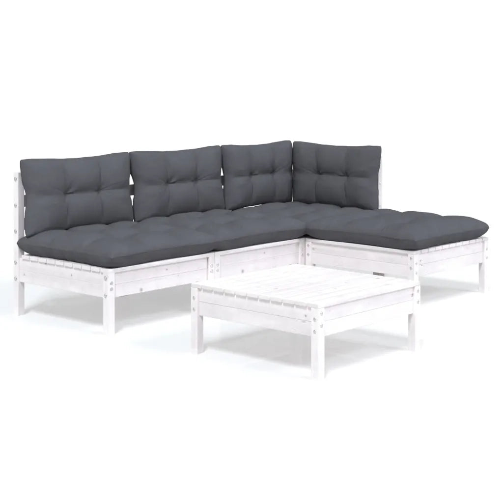 Set Divani da Giardino 5 pz con Cuscini Bianchi Legno di Pino 3096305