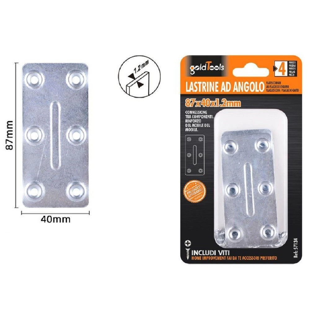 Trade Shop - Set 4pz Lastrine Lastrina Piastra Di Giunzione 87x40x1.2mm Con Viti Mobili 57134 -