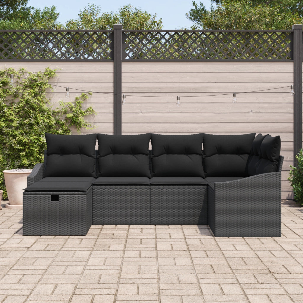 Set Divano da Giardino 6 Pezzi con Cuscini Rattan Polietilene Nero