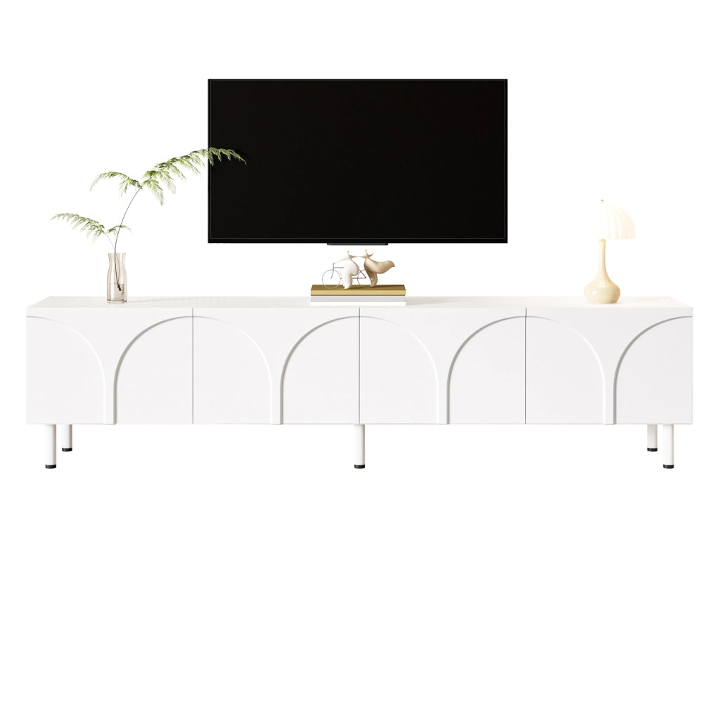 Credenza TV 180x35x49 cm con 4 ante; due spazi separati; in MDF e pannello truciolare; bianco