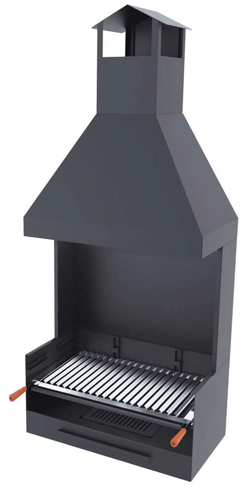 Barbecue a carbonella e legna Griglia in acciaio inox da 60 cm - Con paravento e cappa