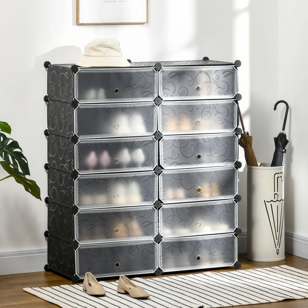 Scarpiera Modulare Salvaspazio 12 Cubi ¨C Zephmum ¨C Acciaio e PP Nero e Bianco 45x35x16 cm