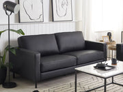Divano in pelle nera a 3 posti con gambe in metallo con schienale imbottito e minimalista moderno