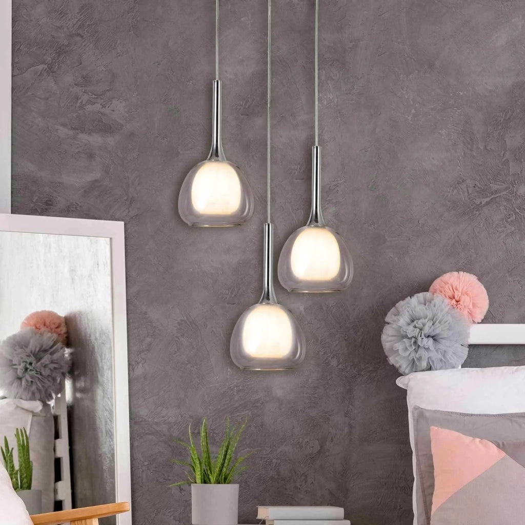 LÚZETE - LAMPADARIO 3 LUCI VETRO ESTERNO TRANSPARENTE INTERNO BIANCO Ø38 NOLINA
