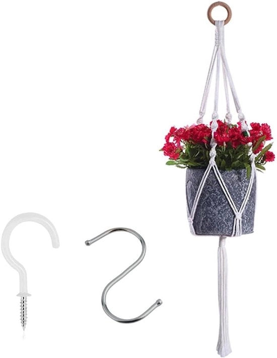 Vasi da fiore appesi - 1 pezzo | Macramè a mano con ganci per balcone e decorazione floreale