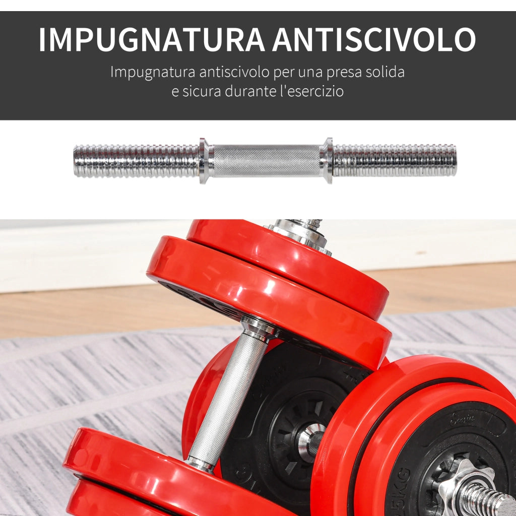 EasyComfort Set 2 in 1 Bilanciere e Manubri Pesi da 20kg, Dischi con Rivestimento in Plastica Antigraffio, Rosso e Nero