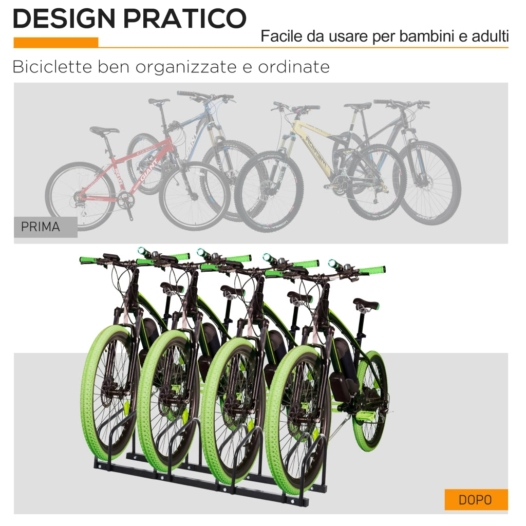 Portabiciclette per Parcheggio ¨C zephmum ¨C 4 Biciclette in Acciaio, Nero, 110x33x27 cm