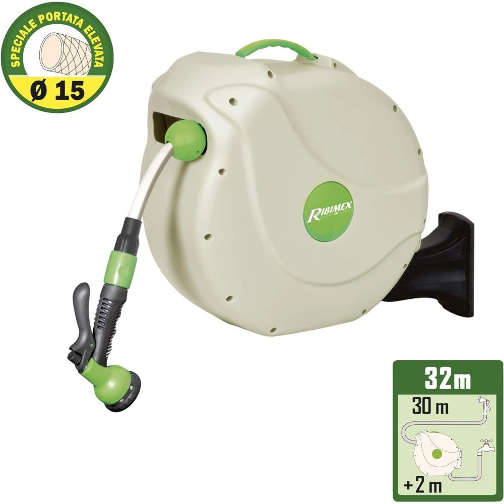 Trade Shop - Avvolgitubo Automatico Acqua 30 Metri Ribimex Prd32p Con Fissaggio A Parete -