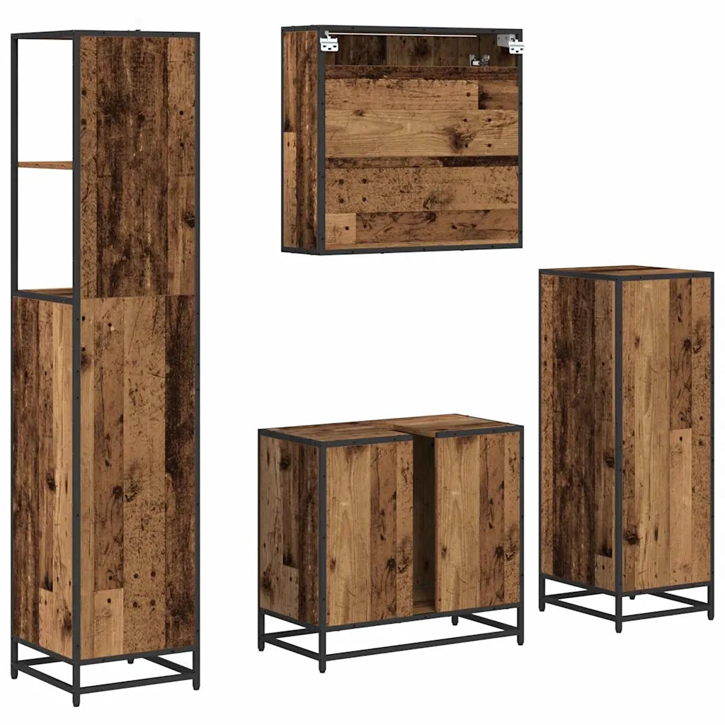 Set di mobili per il bagno con cassetto 4 pcs Legno vecchio 3402375