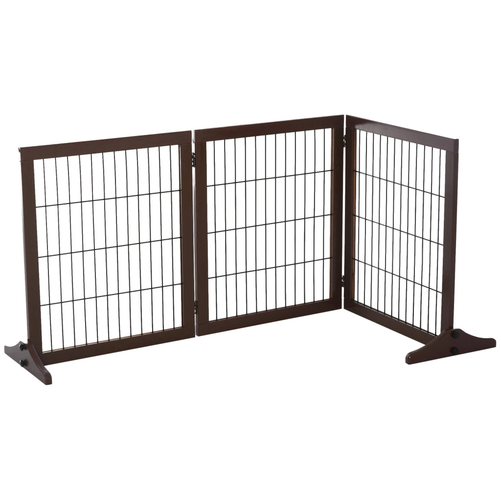 Cancelletto per cani 185x36x71 cm pieghevole a 3 pannelli in legno marrone