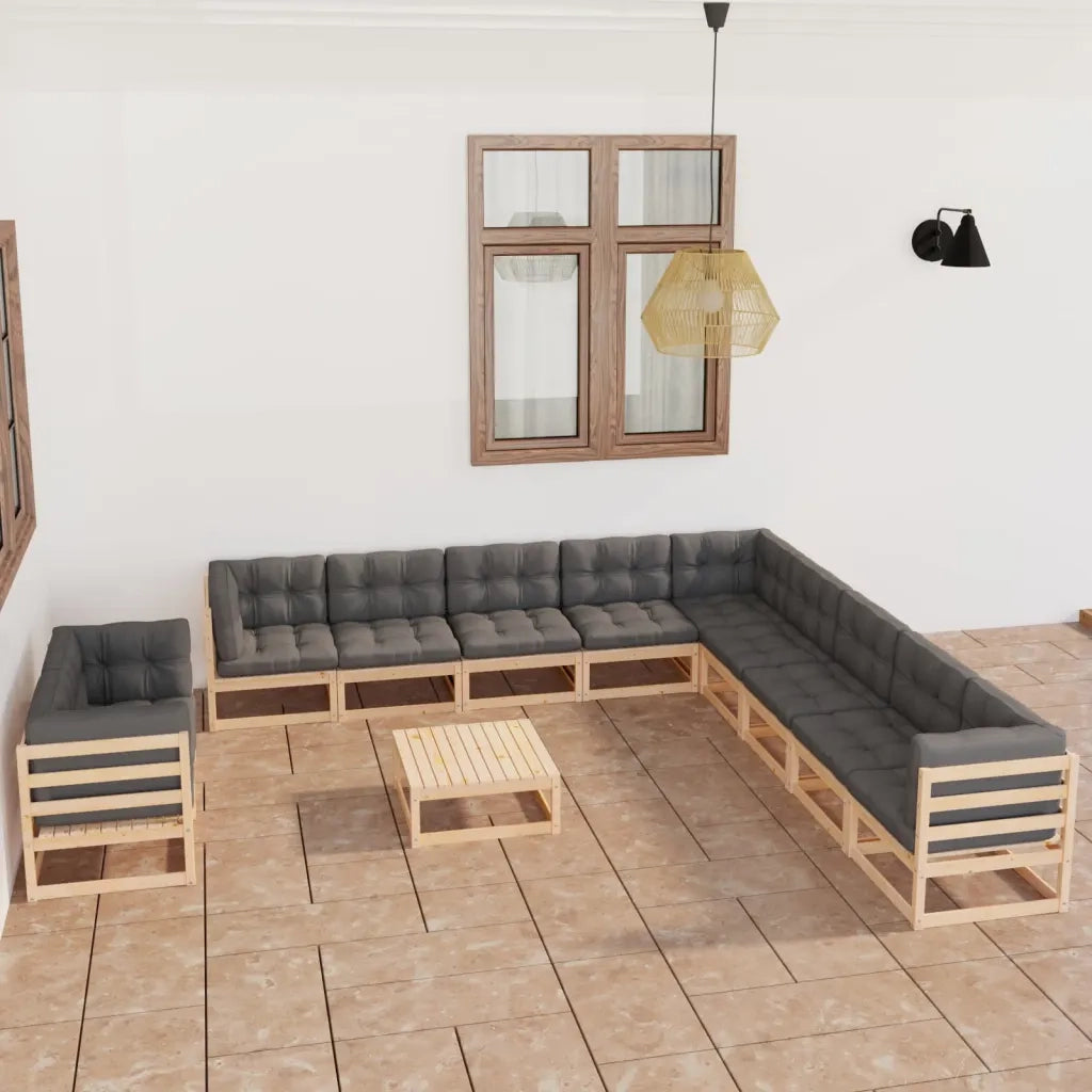 Set Divani Giardino 12 pz con Cuscini in Legno Massello di Pino 3076989