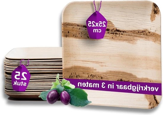 Piatti di Composto 25x25cm - Servizio di Piatti di Composto di Alta Qualità - Piatti di Composto Ecowechi - Simili ai Piatti di Bambù - Piatti di Foglie di Palma Bio