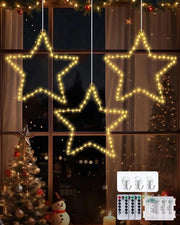 Illuminazione di Natale Stelle Led Illuminazione Ster Funziona con Batterie 3 Pezzi 8 Modalità con Comando a Distanza - Decorazione di Natale per Tende, Finestre, Parete, Festa