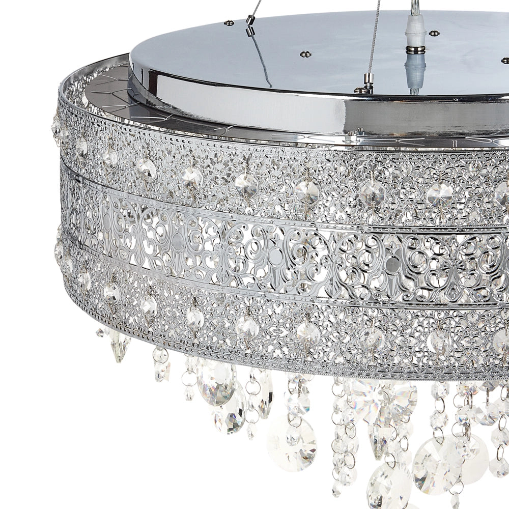 Lampadario in ferro argentato con finitura cromata Lampada a sospensione con cristalli Illuminazione in stile glamour