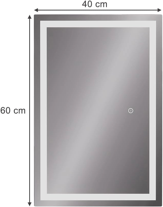 Specchio bagno Miral, Vetro, 60 x 40 cm con illuminazione frontale, per montaggio a parete con illuminazione LED integrata