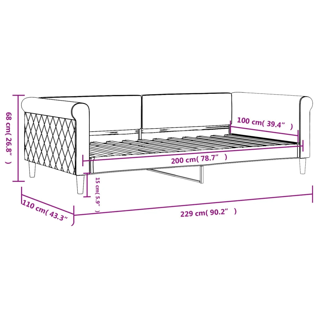vidaXL Letto da Giorno Nero 100x200 cm in Velluto