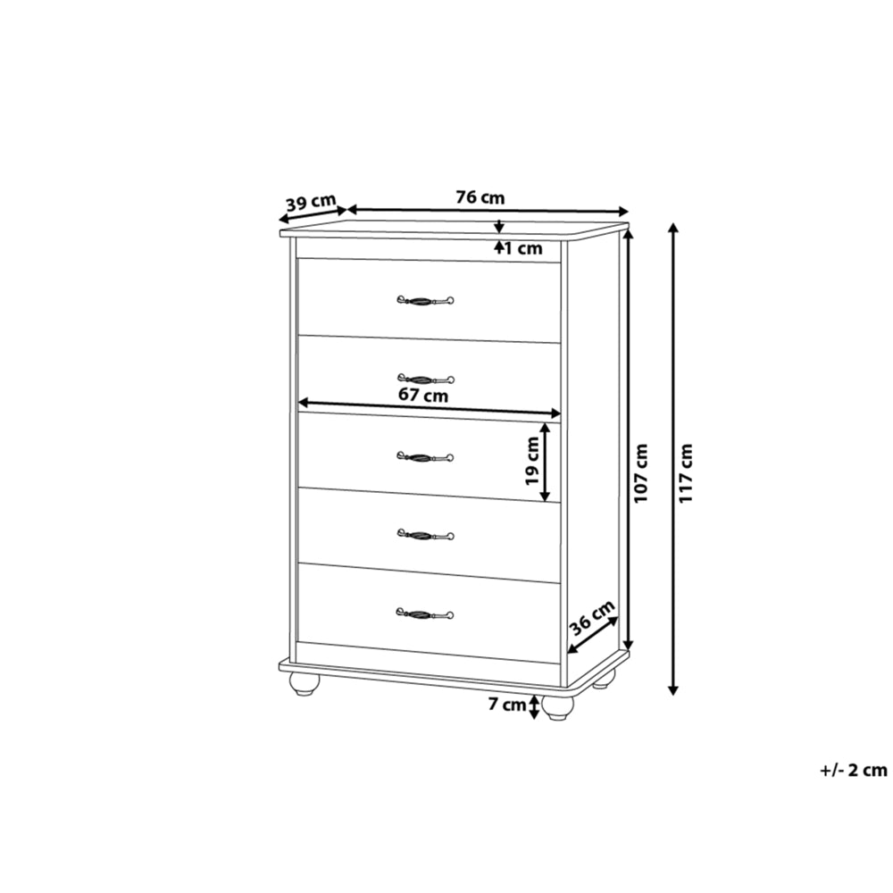 Cassettiera bianca con legno chiaro 5 cassetti credenza contenitore in stile scandinavo minimalista