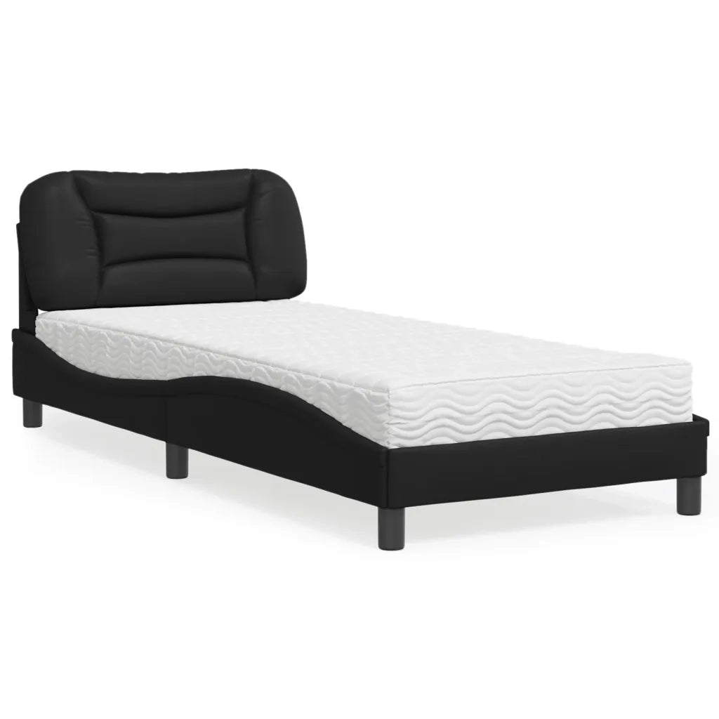 Letto con Materasso-Struttura Letto con Materasso Hvar Nero 90x200 cm in Similpelle