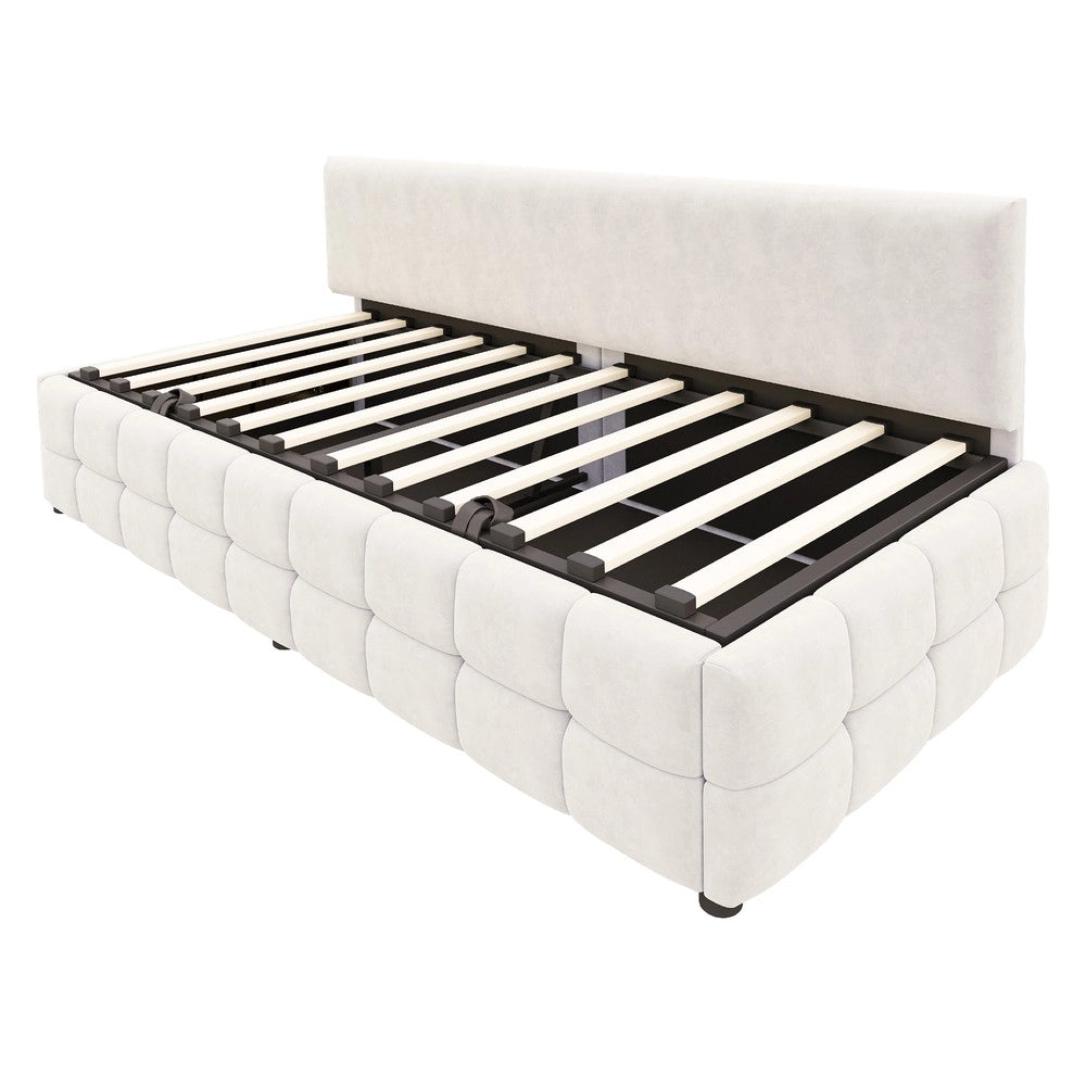 Letto Imbottito Singolo con Contenitore Idraulico ¨C MINIMAL ¨C Velluto Beige 90x200