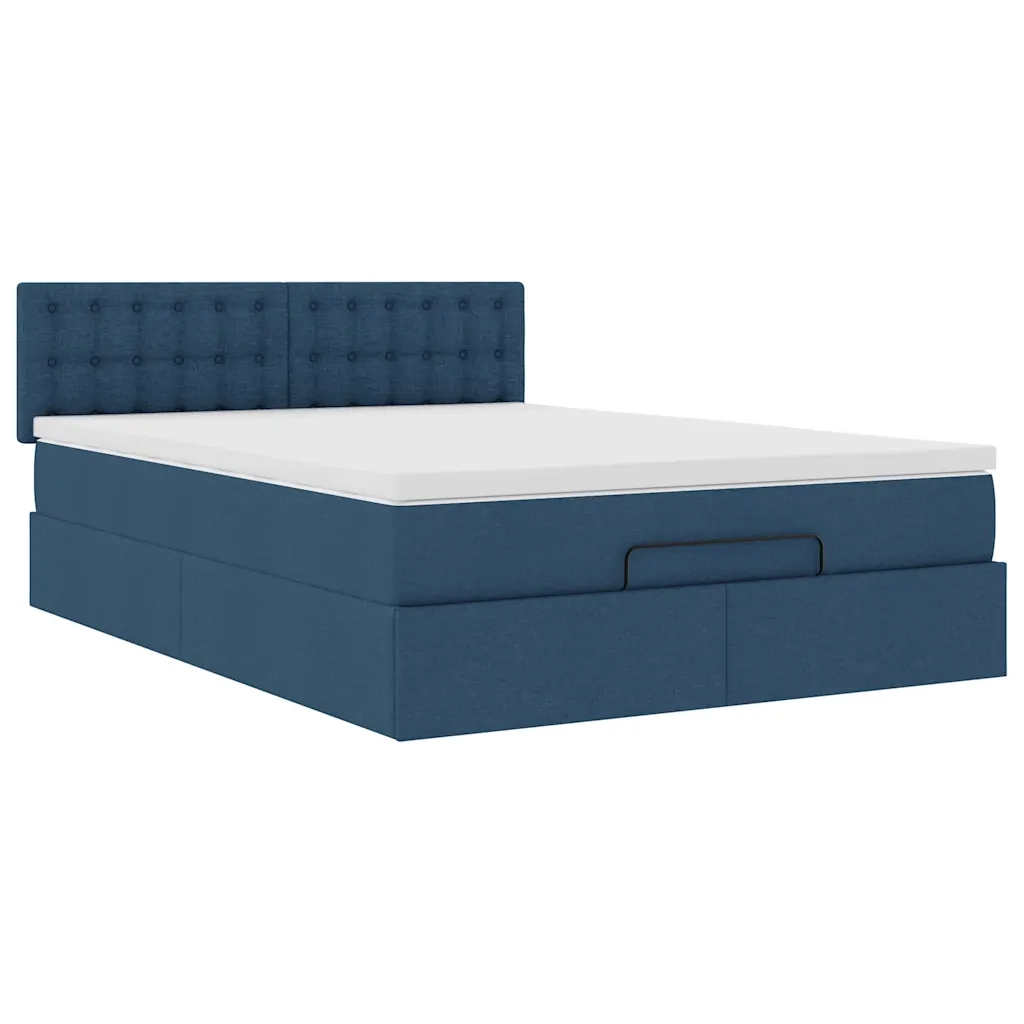 Struttura Letto Pouf con Materasso Blu 140x200cm in Tessuto 3312484