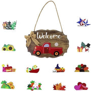Benvenuto Pannello Houten Camioncino - 12 Simboli Interchangeabili - Decorazione Esterna - Facile da Appendere - Ideale per Veranda - Pannello di Benvenuto