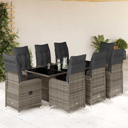 Set BistrÃ² da Giardino 9 pz con Cuscini in Polyrattan Grigio